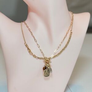 ⚜️ Gold Layered Charm Necklace with Mixed Stone Pendants